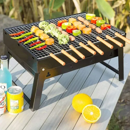 Vista 7 de Utoolmart Pinchos de barbacoa de acero inoxidable, palitos reutilizables para barbacoa, mango de madera para barbacoa, camping, utensilios