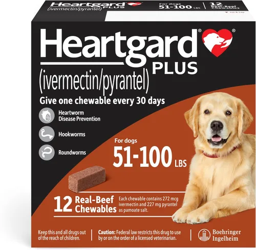 Vista 13 de HEARTGARD® Plus (ivermectina/pirantel) Masticables de Carne de Res Real para Perros de 26-50 libras (Caja Verde) Suministro de 6 Meses