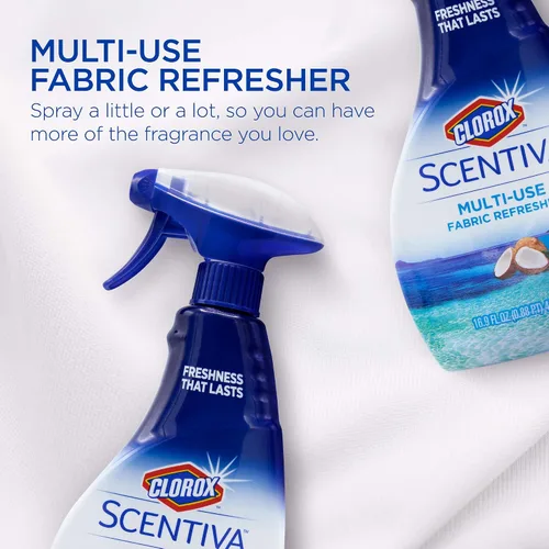 Vista 2 de Clorox Scentiva - Spray refrescante de tela multiusos en brisa del Pacífico y coco, ambientador de tela para armarios, tapicería, cortinas