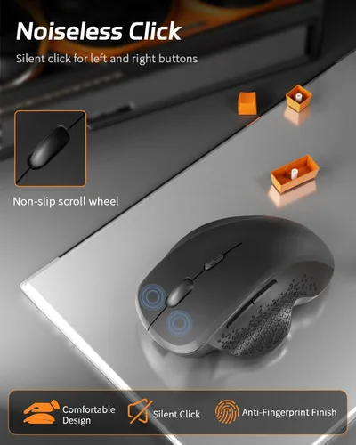 Vista 6 de Uiosmuph Ratón inalámbrico Bluetooth G09, BT5.1 y 2.4Ghz recargable con receptor USB y adaptador tipo C, ratones Bluetooth ergonómicos para laptop