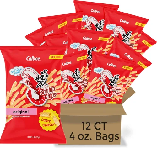 Vista 5 de Calbee Chips de camarones (ajo caliente, 4.0 onzas) (paquete de 12) Horneados para una perfección crujiente