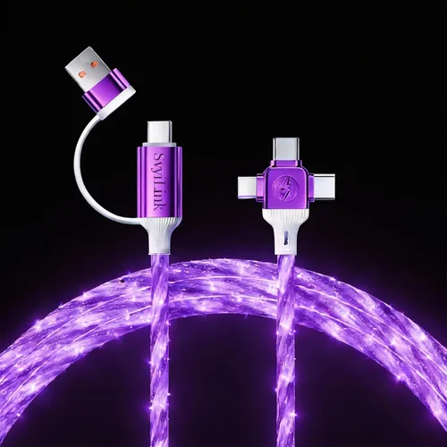 Vista 10 de Cable USB PD cargador rápido iluminado (USB 4 en 1 azul), soporta transferencia de datos, se puede utilizar como luz nocturna, longitud del cable