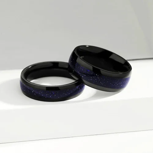 Vista 4 de Anillos de promesa personalizados para parejas, anillos a juego con piedra arenisca azul vid y negro para parejas, juego de anillos de compromiso