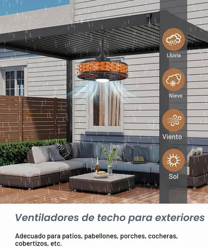 Vista 3 de Outdoor Ceiling Fans with Light, 20" Weatherproof Gazebo Fan Marrón