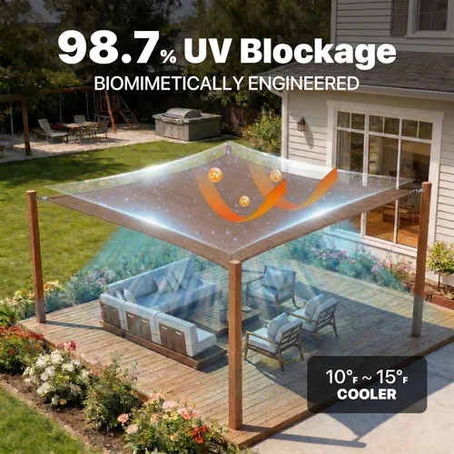 Vista 3 de Royal Shade Toldo Vela de Sombra Solar Rectangular Súper Anillo de 8' x 12' Color Marrón RSTAWS, Estructura Resistente de Servicio Pesado Duradera