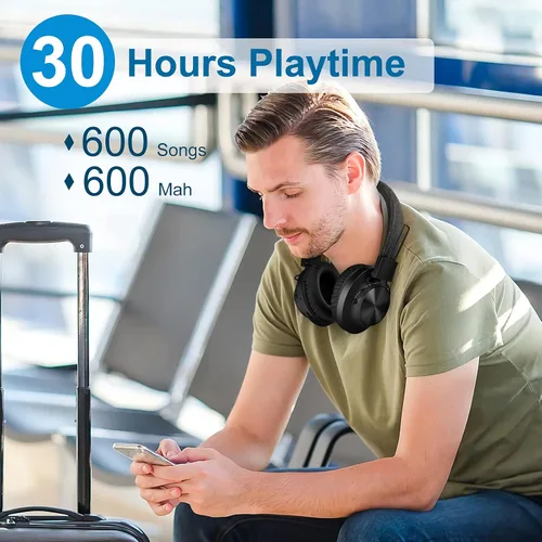 Vista 8 de Antetek - Auriculares inalámbricos Bluetooth 5.0 sobre la oreja de 30 horas de batería, radio FM, reproductor de MP3, micro SD/TF con controladores