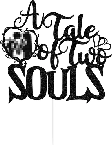Vista 6 de Decoración para tartas con purpurina negra "A Tale of Two Souls", "Till Death/Till Death Do Us Party/About Damn Time", decoración temática