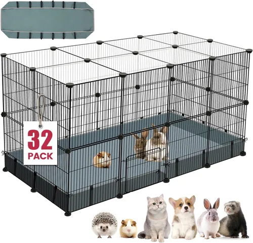 Vista 9 de VISCOO Jaulas de conejillo de indias mejoradas de 28 paneles, 48 x 24 x 28 pulgadas, corralito de animales pequeños con tapete impermeable, jaula
