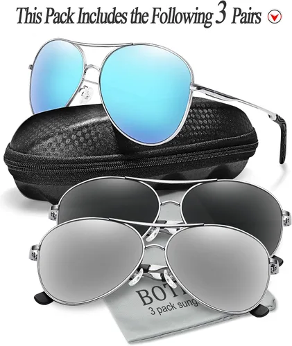 Vista 2 de BOTPOV Gafas de sol de aviador para hombres y mujeres, polarizadas, protección UV400, lente espejada, marco de metal con bisagras de resorte..
