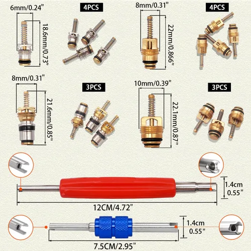 Vista 3 de Taiss Kit de accesorios de núcleo de válvula de aire acondicionado de coche, 102 Uds., con herramienta de extracción de núcleo de válvula, R12