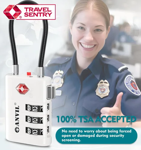 Vista 8 de ANVIL Cerraduras de equipaje aprobadas por la TSA - Cerraduras de viaje combinadas TSA008 de alta seguridad con indicador de inspección para maletas
