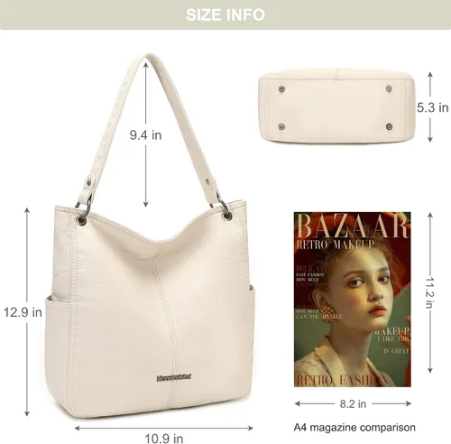 Vista 6 de Montana West Stone Washed Leather Hobo Purses for Women Soft Top Handle Shoulder Bag
