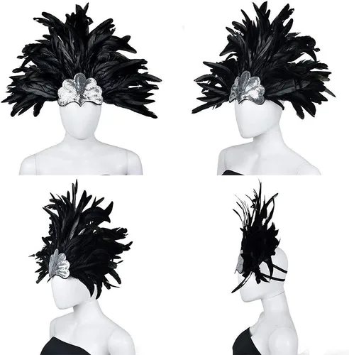 Vista 6 de HOMELEX Tocado de plumas negras para mujer, accesorios de carnaval caribeño