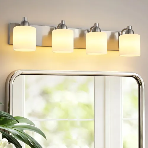 Vista 24 de Mecgirn Apliques de Pared de Vidrio Esmerilado Níquel Cepillado, Paquete de 1 Luminarias de Pared Interiores Cableadas para Sala de Estar, Pasillo