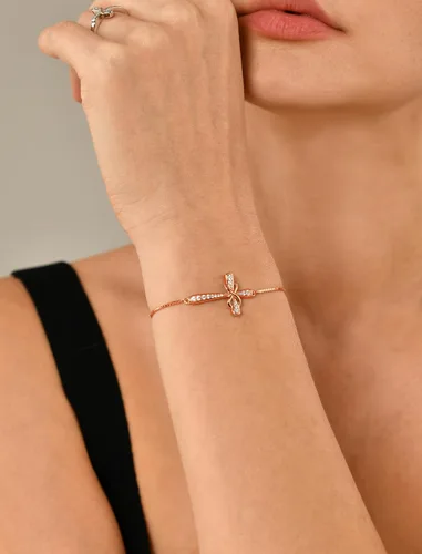 Vista 2 de YL Pulsera de cruz de plata de ley 925 con eslabones laterales infinitos, joyería de piedra natal para mujer