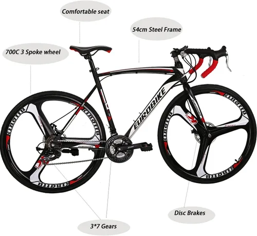 Vista 5 de EUROBIKE OBK Bicicleta de carretera para hombres 21.3 in marco 21 velocidad 700C ruedas para hombre bicicleta de viaje