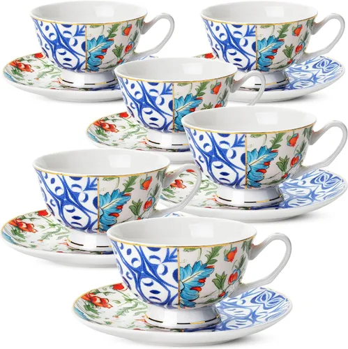 Vista 10 de BTaT- Tazas de té y platillos, diseño floral, juegos de tazas de té de porcelana, aptos para lavavajillas, juego de 4, 8 onzas