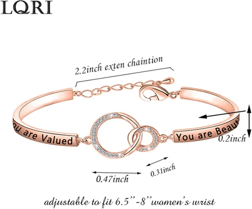 Vista 5 de LQRI Inspirational Jewelry - Pulsera de mantra motivacional con texto en inglés You Are Loved You Are Valued You Are Beautiful Self Esteem Daughter