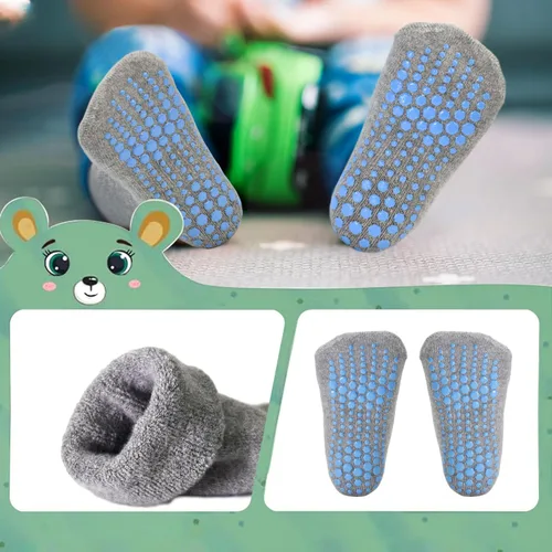 Vista 2 de SkiBeaut Calcetines antideslizantes para niños pequeños, 6 pares de medias pantorrillas, almohadilla gruesa antideslizante, calcetines cálidos