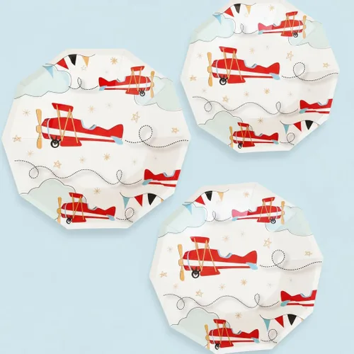 Vista 3 de Pooka Platos de fiesta de avión (paquete de 8) Platos de avión Fiesta de cumpleaños de avión Decoraciones de fiesta de avión Platos de papel