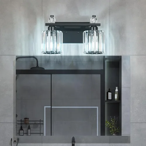 Vista 3 de Luces de Tocador de Baño 2-Luz Placado Negro Iluminación Moderna de Cristal para Tocador sobre Espejo Accesorios de Iluminación de Tocador