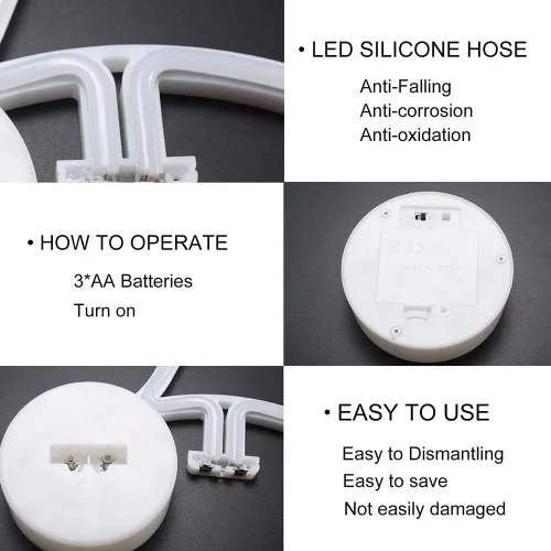 Vista 4 de Cartel de neón LED para interior, luz nocturna con base de soporte, funciona con batería/USB, luz decorativa de neón