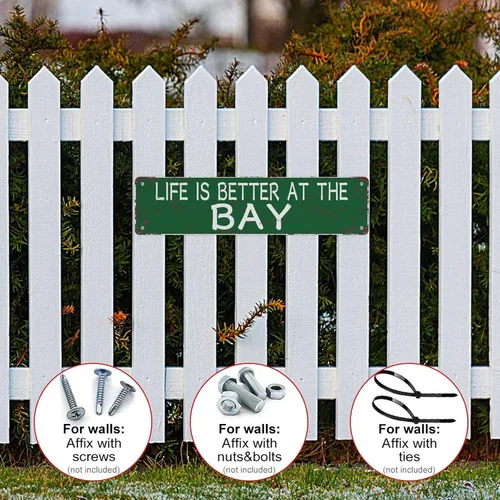 Vista 4 de Letrero de metal vintage con texto en inglés «Life Is Better At The Bay», clásico retro, de 4 x 16 pulgadas, letreros de metal de calle divertidos