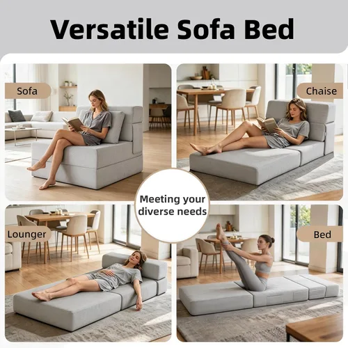 Vista 3 de Sofá cama plegable, silla convertible con almohada Gris claro