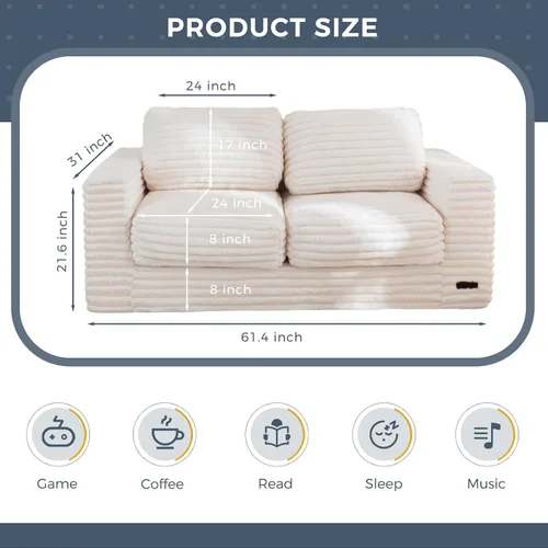 Vista 2 de MAXYOYO Silla Puf Gigante para Adultos, Sofá de Piso Biplaza Tapizado con Almohadas y Reposabrazos, Sofá Puf Grande Silla Cojín de Felpa