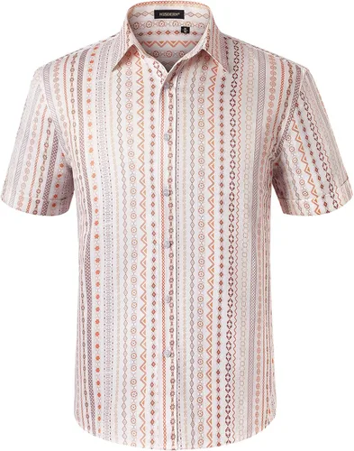 Vista 7 de HISDERN Men's Summer Tropical Shirts Short Sleeve Hawaiian Button Down Retro Shirts Striped Casual Beach 70S Vacation