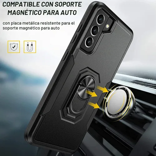 Vista 7 de Oterkin Funda para Samsung Galaxy S21 FE, resistente a prueba de golpes de grado militar con soporte y protector de pantalla de vidrio templado Negro