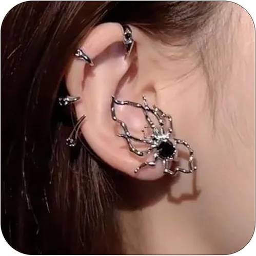 Vista 13 de Aretes de Halloween para mujer, aretes de aro de perlas de sangre de vampiro, aretes góticos de perlas de vampiro, aretes de borla de perlas de Negro
