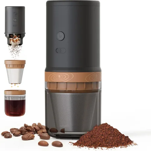 Vista 6 de Molinillo de café eléctrico compacto 2 en uno, núcleo de molienda de acero inoxidable SUS420, modelo de doble elaboración, una pulsación, molinillo