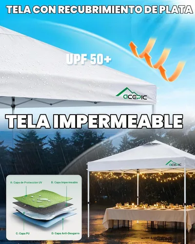 Vista 6 de Acepic Tienda de campaña desplegable de 10x10, refugio portátil de fácil Blanco