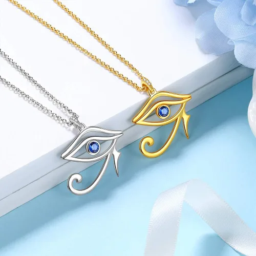Vista 6 de Jewmon Egyptian Eye of Horus Necklace for Women 925 Sterling Silver Blue Eye Pendant Necklace Horus Eye of Ra Necklace Ancient Egyptian Jewelry for