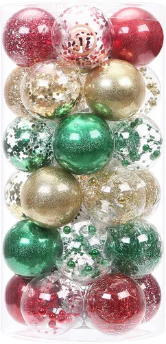Vista 22 de Sea Team Juego de bolas de Navidad de plástico transparente, inastillables, varios tamaños, bolas decorativas de Navidad con decoraciones delicadas
