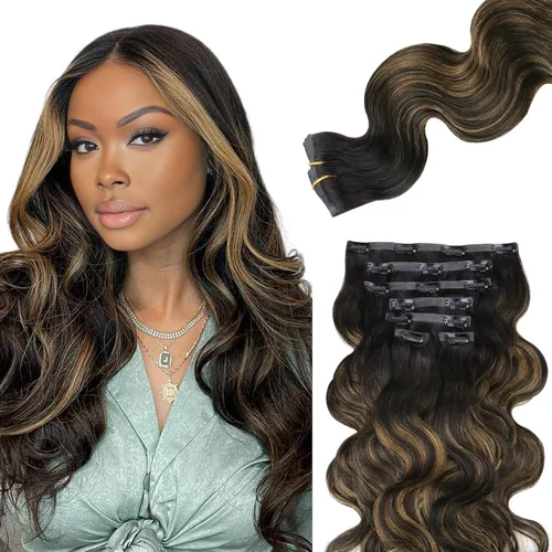 Vista 38 de Lashey Extensiones de cabello humano con clip, sin costuras, #1, color negro azabache, extensiones de cabello humano real, extensiones de cabello