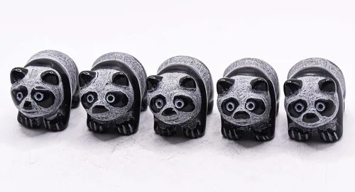 Vista 5 de Figura de oso panda de obsidiana negra de 1.614 in pulida tallada piedra preciosa natural mineral estatuilla coleccionable - China (1 unidad)