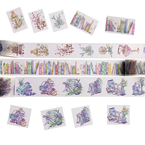 Vista 5 de Navy Peony Colorida Biblioteca de Libros Washi Tape Set (3 rollos anchos) - para diarios