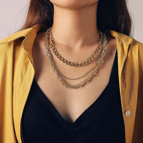 Vista 7 de Jovono Gargantilla gruesa, cadena de eslabones cubanos dorados, collar grueso en capas, joyería punk para mujeres y niñas
