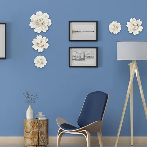 Vista 5 de LIUCOGXI 5 piezas de flores de cerámica para decoración de pared hechas a mano 3D colgantes de porcelana, arte de pared, escultura blanca de peonía