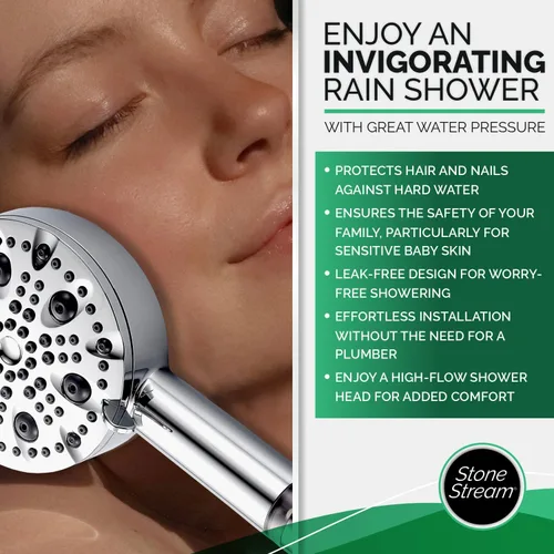 Vista 5 de Cabezal de ducha cromado original de 9 modos de pulverización, experiencia de lujo, 9 flujos de agua únicos para una máxima relajación, fácil