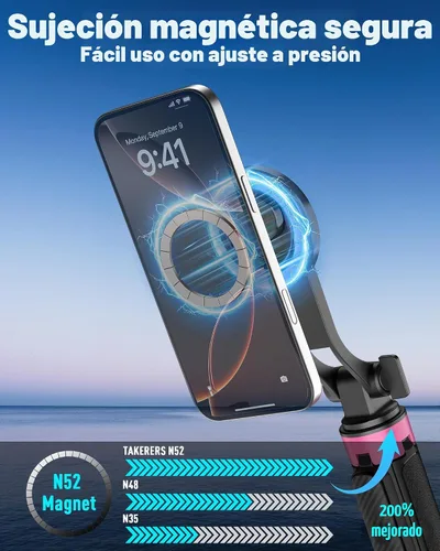 Vista 4 de Trípode Magnético para iPhone, Palo de Selfie Portátil Trípode para Teléfono con Control Remoto, Soporte de Cuatro Patas para Teléfono Celular