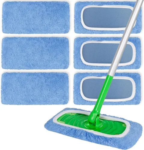 Vista 9 de 6 almohadillas de microfibra reutilizables compatibles con Swiffer Sweeper, paños de barrido en seco y paños húmedos, almohadillas lavables