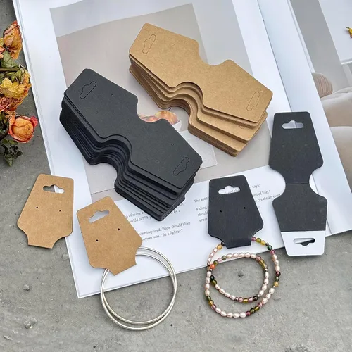 Vista 5 de 200 tarjetas de exhibición de pulsera, tarjetas para collares, tarjetas autoadhesivas de embalaje de joyería, tarjeta de venta para pequeñas Negro
