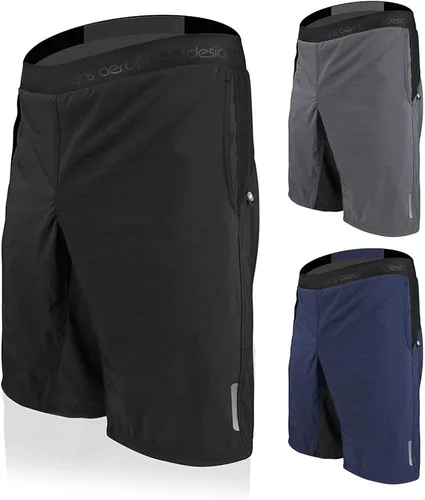 Vista 4 de Aero Tech USA MTB - Pantalones cortos acolchados para bicicleta de montaña para hombre