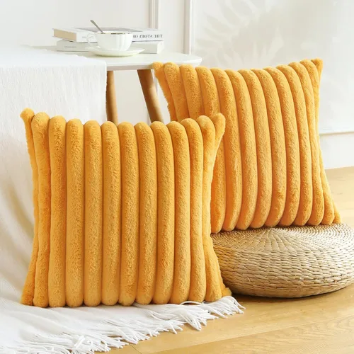 Vista 31 de Soleebee Juego de 2 fundas de cojín decorativo de terciopelo suave y acogedor, fundas de piel sintética de conejo para sofá, cama, silla, cojines