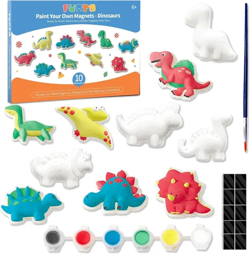 Vista 9 de Funto Kit de pintura de animales para niños, pinta tus propias figuras con imán, juego de manualidades de 27 piezas, cerámica para pintar, proyectos