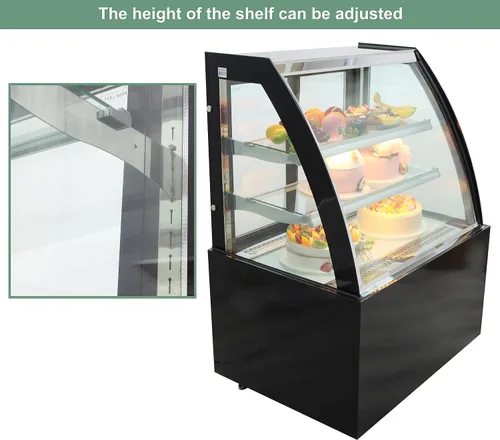 Vista 3 de TECHTONGDA Exhibición Refrigeradores Pastel Escaparate Curvo Refrigeración Display Case Gabinete de panadería comercial con luz LED blanca Piso