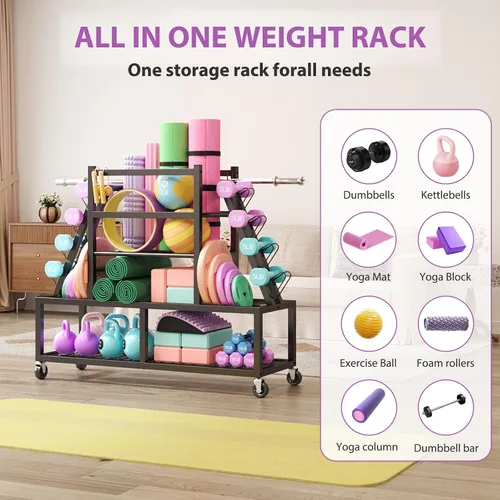 Vista 7 de HavenlyYouth Estante de pesas para mancuernas, estante grande para mancuernas para almacenamiento de gimnasio en casa, organizador de almacenamiento